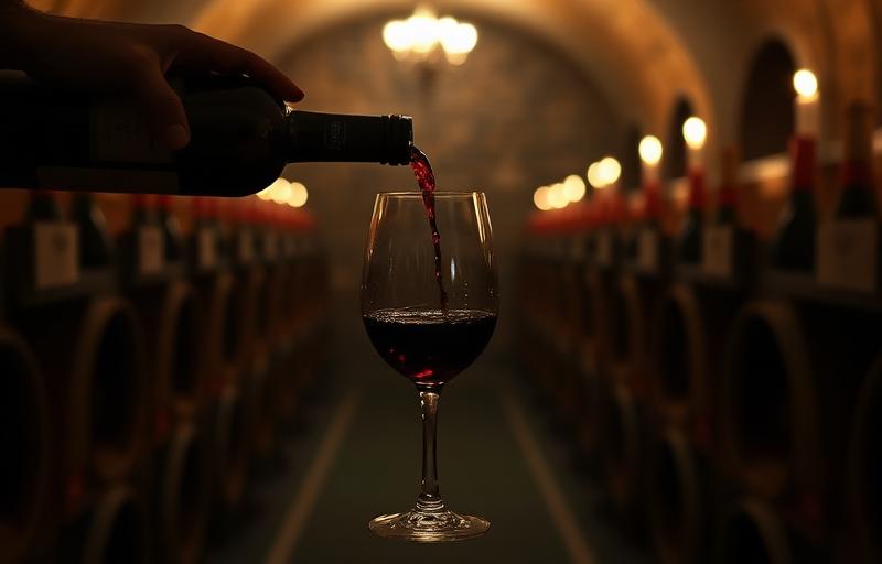 Rauðvín hellt í glas í Tokaj kjallara